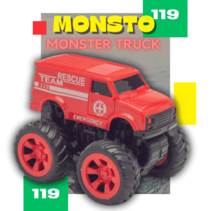 Monsto Rescue Red Monster truck Van, Monster truck friction power